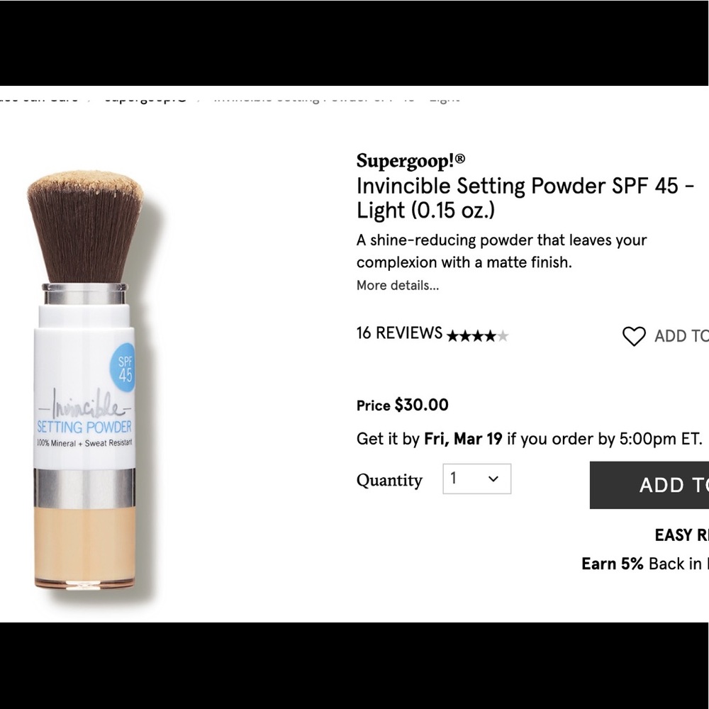 Supergoop invincible setting powder spf 45